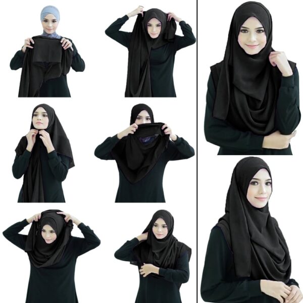 Black Color Soft Stitched Instant Hijab Scarf Stoles For Daily Wear Women