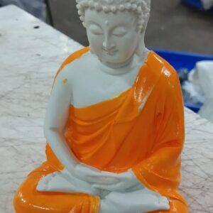 Handcrafted Polyresin Sitting Meditation Dhyana Buddha Statue Showpiece Lord Buddha Idol Orange 5Point5Inch