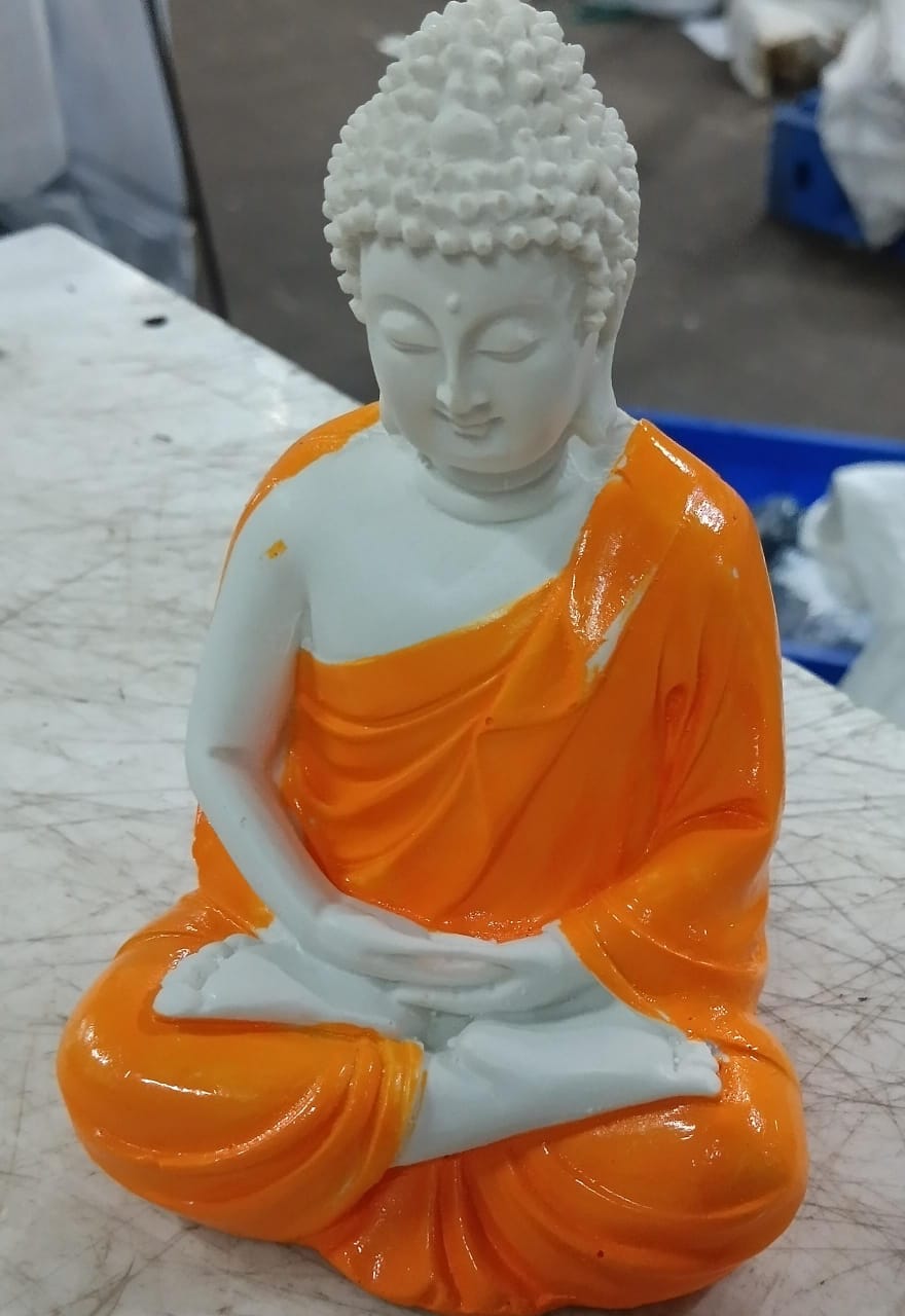 Handcrafted Polyresin Sitting Meditation Dhyana Buddha Statue Showpiece Lord Buddha Idol Orange 5Point5Inch