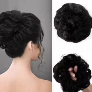 Messy Bun Hair Extension Hair Piece With Elastic Rubber Band Bun Black