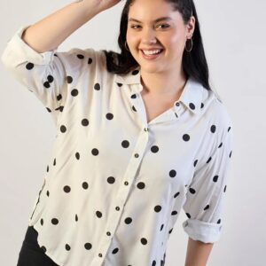 Sassafras Curve Women White Black Polka Dot Regular Shirt Size Xxl