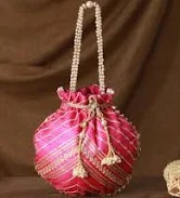 Priyaasi Glam Gota Striped Pink Gold Potli Clutch