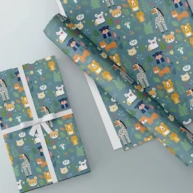Paperpop Green Color Animal Print Gift Wrapping Paper 19X29Cm 5 Sheet