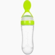 Silicon Spoon Squeeze Feeder Baby Food Feeder Bottle Green