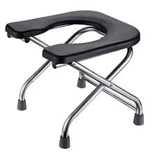 Portable Commode Chair Black Silver 1Pc