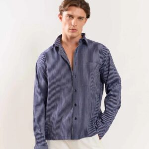 5 Feet M Blue Striped Holiday Shirt For Men Size L