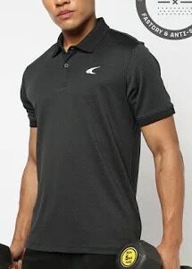 Performax Men Ribbed Regular Fit Polo T Shirt Black Size M