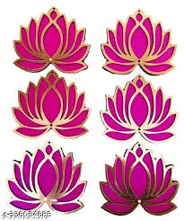12 Pc Pink Golden Lotus 4 Inch Wooden Double Mdf Cutout Diy Rangoli Kit For Diwali Ganesh Chaturthi Pooja Home Wall Decor Temple Wedding Stage Decoration