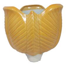 Yellow Flower Vase Lotus Shape Ceramic Planter Pot