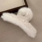 White Woolen Hair Clutcher For Women