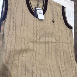 Polo Ralph Lauren MenS CableKnit Sleeveless Jumper Size L Brown And Lite Brown Color