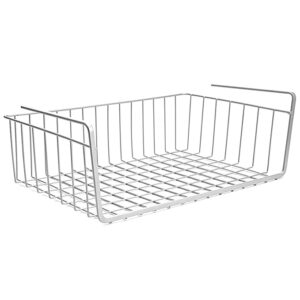 Go Hooked 12 Inch Under Shelf Basket Powder Coated Iron White Space Saving Heavy Duty Convenient Practical