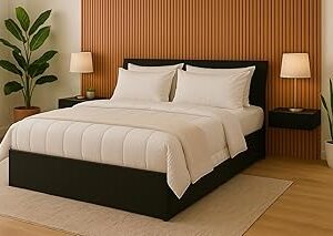 Matterhorn Engineered Wood Bed Queen Size L1985 X W1560 X H300 Mm Without Bedroom Design Ebony Black