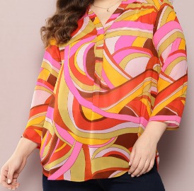 Qurvii Plus Size Comfort Semi Sheer Printed Casual Shirt Size 3Xl