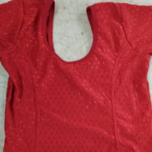 Girls Casual Jequard Elbow Sleeve Jacquard Cotton Lycra Red Stretchable Free Size Blouse Size 1
