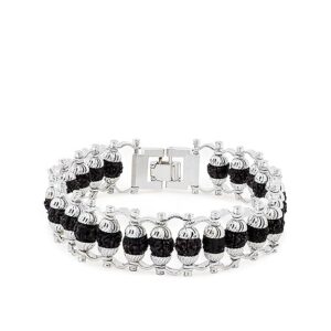 Divine Hindu Unisex Adult Premium Silver Plated Black Rudraksha Chain Bracelet 5 Mukhi Original 24 Black Beads