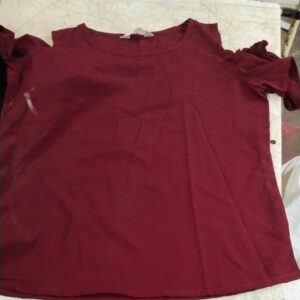 Women Meroon Colour Cut Sleeve Top Size M