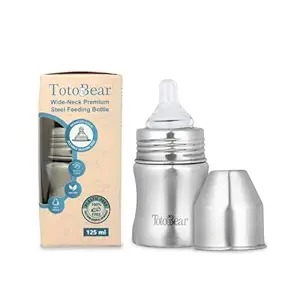 Totobear Neopure Wideneck Premium Stainless Steel Baby Milk Bottle 125Ml Anticolic Bpafree With Silicone Nipple