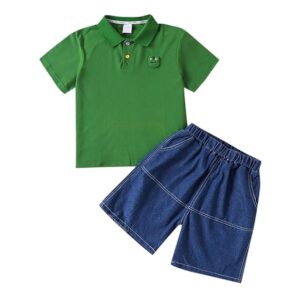 Hopscotch Cotton Boys Applique Polo Tshirt Shorts Set Size 69