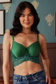 Padded Underwired Full Coverage Longline Bralette In Dark Green Size 2870
