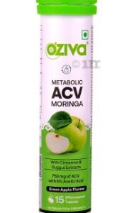 Oziva Metabolic Acv Moringa Effervescent Tablet Green Apple 15N