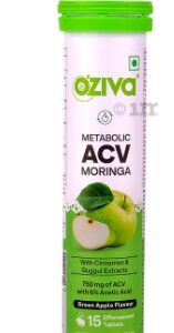 Oziva Metabolic Acv Moringa Effervescent Tablet Green Apple 15N
