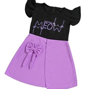 Baby GirlS Sweet Stylish Pure Cotton Trendy Dresses With Meow Print Top And Skirt Set