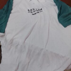 Men Printed Polo Neck Pure Cotton Green White T Shirt Size L