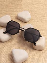 Ted Smith Unisex Black Octagon Metal Sunglasses With Polarised Lens