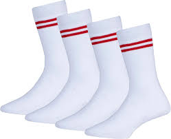 BYOGI RC ROYAL CLASS Boys Girls White Colour With Red Strips Organic Cotton Calf Length School Socks Pack of 4 Pairs