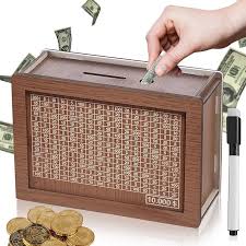 Private Lable Wooden Money Saving Box CashSaver MoneyBox with Counting Target wooden Coin Bank Coin Bank Brown