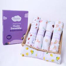 MOMS HOME Organic Cotton Baby Muslin Swaddle Pack of 3100x100 cm