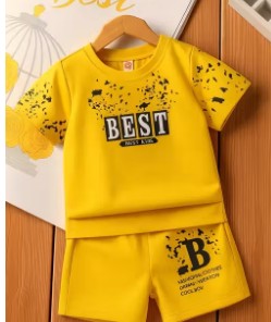 Private Label Boys Cute Trendy Fashionable Stylish Short Sleeves Round Neck TShirt Bottom Set 4 To 6Y