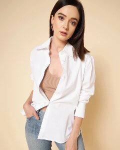 High Star Women Boxy Fit Solid Spread Collar Casual Shirt White L Size