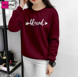 Private Label Womens Cotton Printed Round Neck Full Sleeve Tshirts Maroon XXS Size
