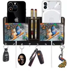 Private Label radhakrishna with double mobile stand and pen holder wood key