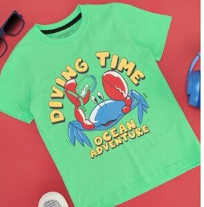 Pantaloons Green Printed Casual Half Sleeves Round Neck Boys Regular Fit TShirts 5 to 6Y wild lime