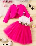 Private Label Baby Girl Ruffle Trim Jacket Frock Appliques Mesh Flare Dress Free Size