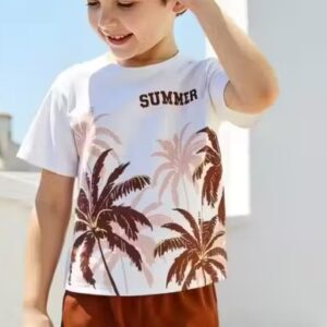 Private Label Trendy Summer Palm Tree Printed T Shirt and Shorts 20 Size