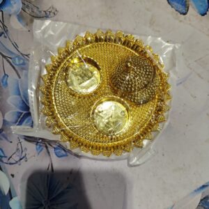 Private Label Sri Sainath Enterprises Round kankavathi thali Gold kankavathi Plate Pooja Haldi Kumkum Holder Plate Design Kumkum Box for Puja Ethnic Plastic Holder