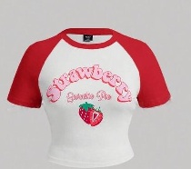 Private Label Fashionable Strawberry Graphic Printed Crop Top White Red L Size