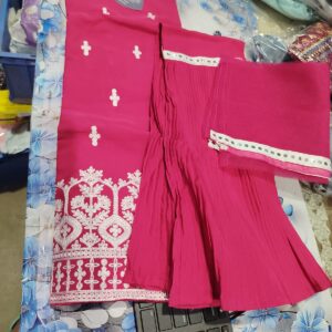 Private Label Pink Pure Chinon Silk Fabric With Beautiful Embroidery Sequence And Jari Work Plazzo Set pink 11 to 12 years