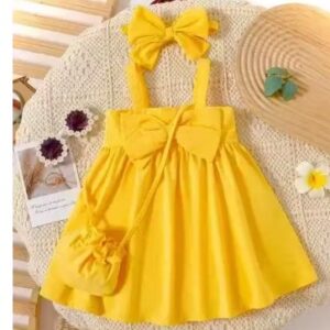 Private label Msk collection New Trending Frock For Kids Girls Shorts Sleeve YELLOW COLOUR