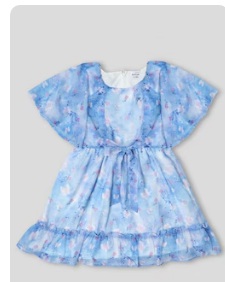 Doodle Light Blue Printed Knee Length Casual Girls Regular Fit Dresses 12 Y