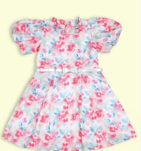 Doodle Pink Printed Knee Length Party Girls Regular Fit Dresses 12 Y
