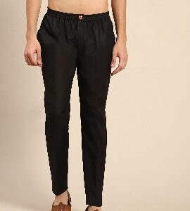 Kisah Black Solid Cotton Blend Trouser 44