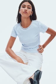 H M Rhinestone embellished T shirt Light Blue S size