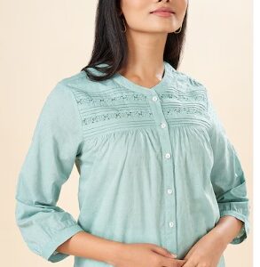 Pantaloons Aqua Cut work Cotton Swiss Dot Mandarin Women Regular Fit Tunics XL