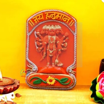 Private Label panchmukhi Panchmukhi hanuman statue for wall decor good luck Decorative Showpiece 20 cm Resin Orange Gold