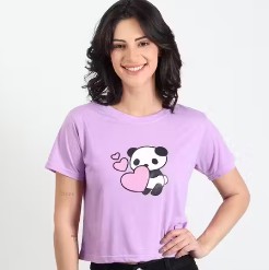 Private Label weesklaar printed crop Tshirt round neck top Size M